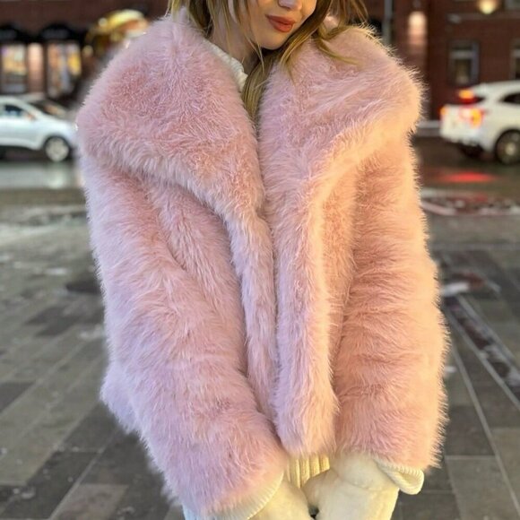 Pink Women's Casual Luxury Coat Warm Faux Fur Coat - Picture 7 of 7